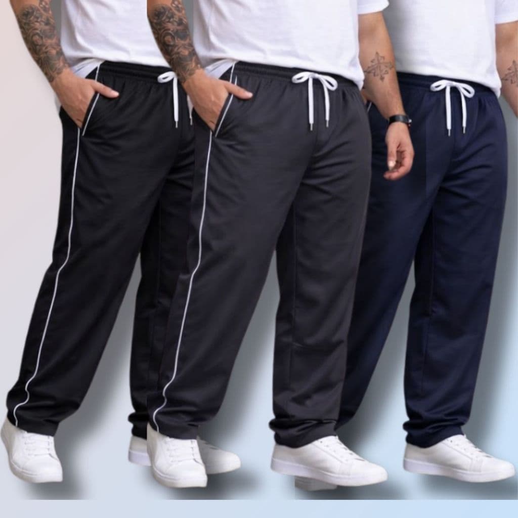 KIT3 Calça  Masculina Tamanho Plus G1-G3 Poliéster Chimpa Flanelado Grosso Bolso e Zíper P/Casual-Academia-Trabalho