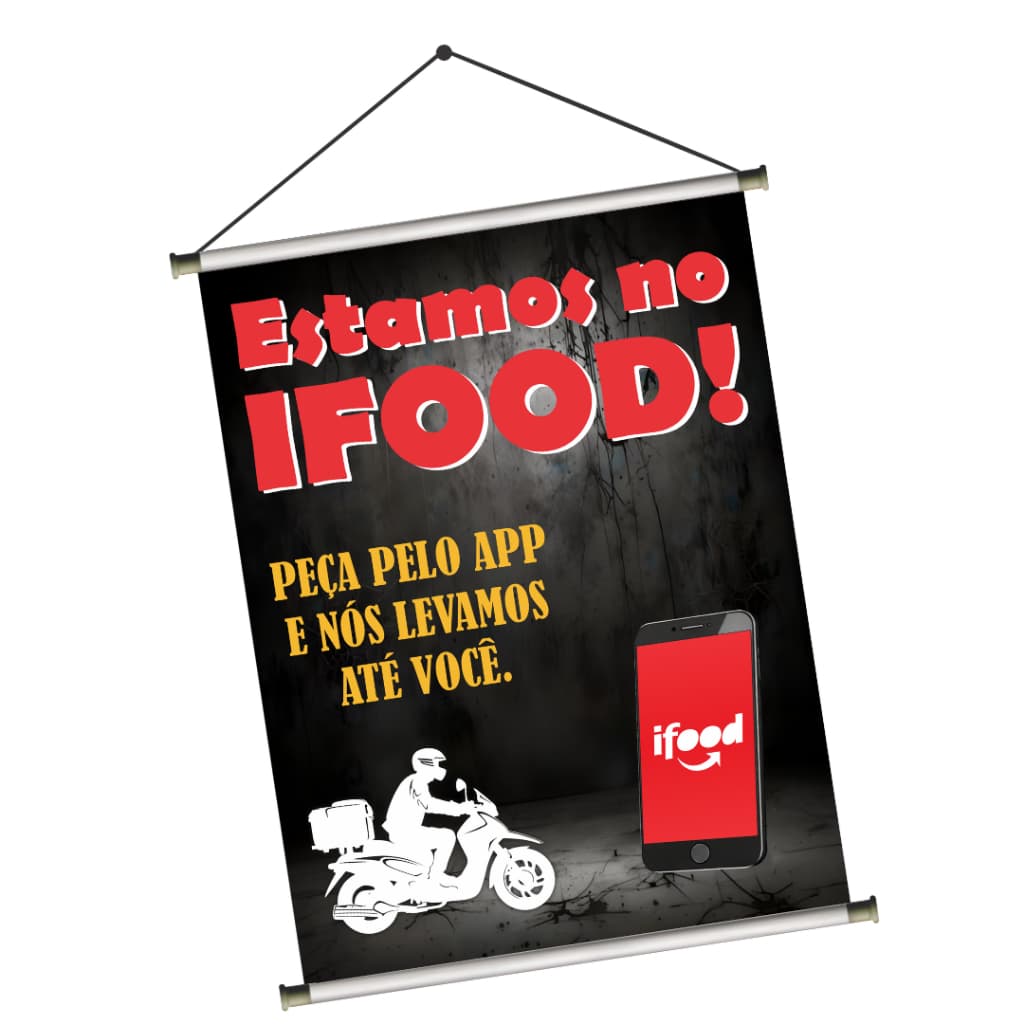Banner Estamos no IFOOD Bastão e Corda 300g Impressão em Alta Qualidade Arte Pronta Envio Imediato