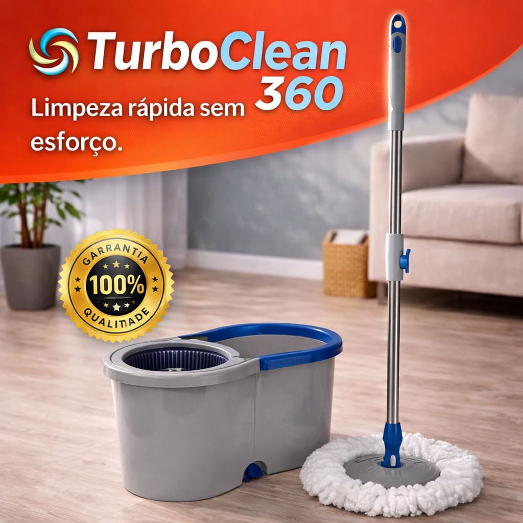 Mop Giratório 360 com Balde 13L TurboClean | Esfregão Rotatório Limpeza Prática para Casa