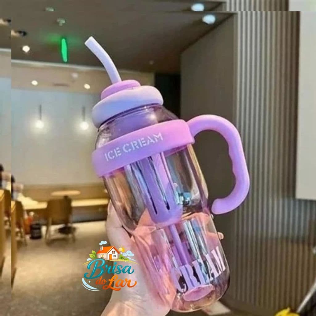 Garrafa de Água com Canudo de Silicone Grande com 1350ml Capacidade com Filtro Portátil ICE CUP