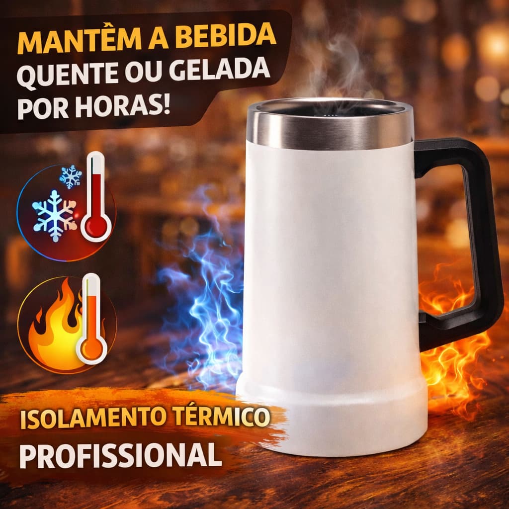 Caneca Térmica Inox 709ml Cerveja Chopp Copo Térmico Mantém Gelada Branco