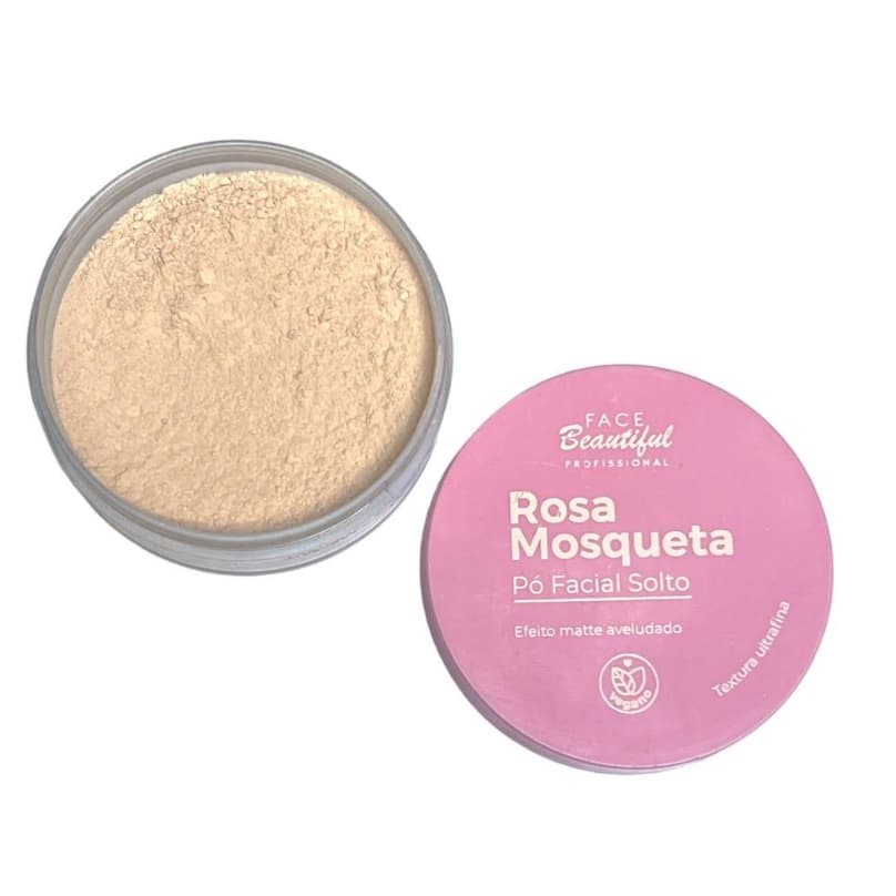 Pó Facial Solto Rosa Mosqueta Face Beautiful - Efeito Matte Aveludado, Textura Ultrafina, Vegano