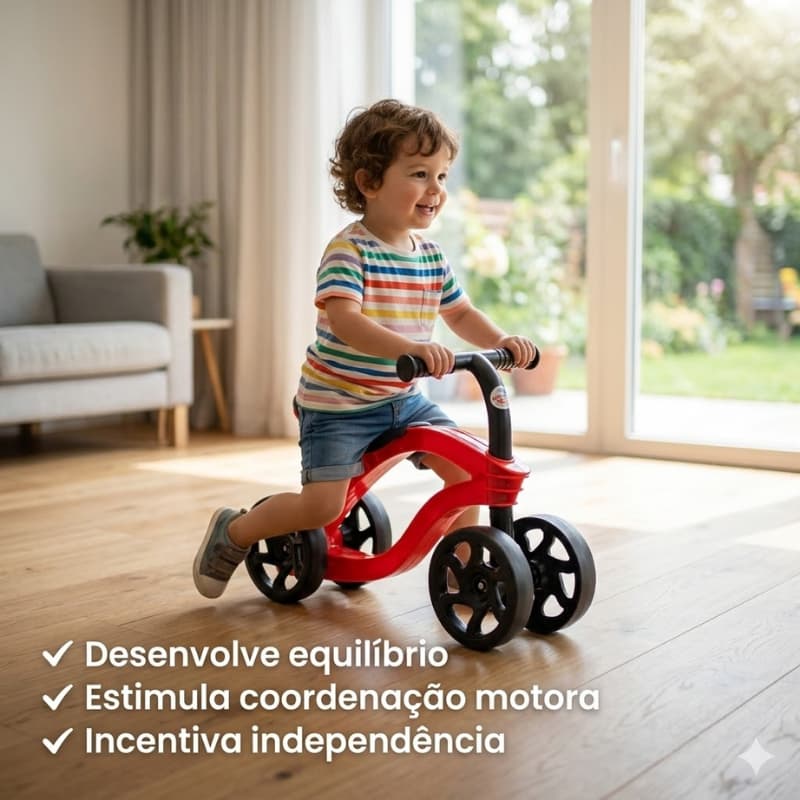 Bicicleta Infantil Equilíbrio Sem Pedal Quatro Rodas Vermelha Design Moderno Desenvolvimento Motor