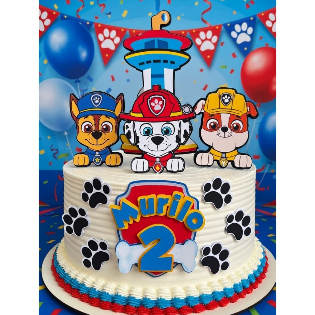 Topo de Bolo Patrulha Canina M08 Personalizado  – Nome e Idade – Decoração  – Topper Impresso/3D