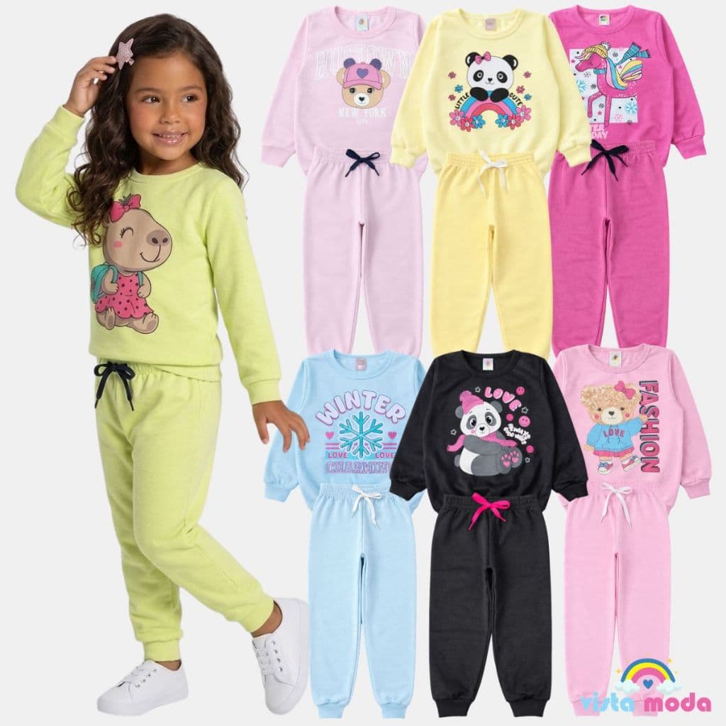 Kit 6 Peças De Inverno Infantil Menina Moletom P Ao 14