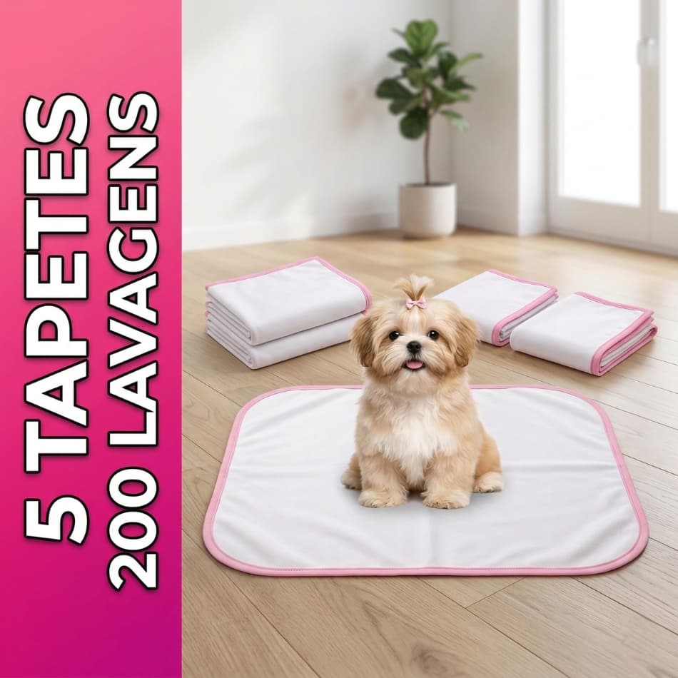 Kit 5 Tapetes Higiênicos Absorventes 200 Lavagens - Branco E Rosa 70x50cm - Com Lona Impermeável