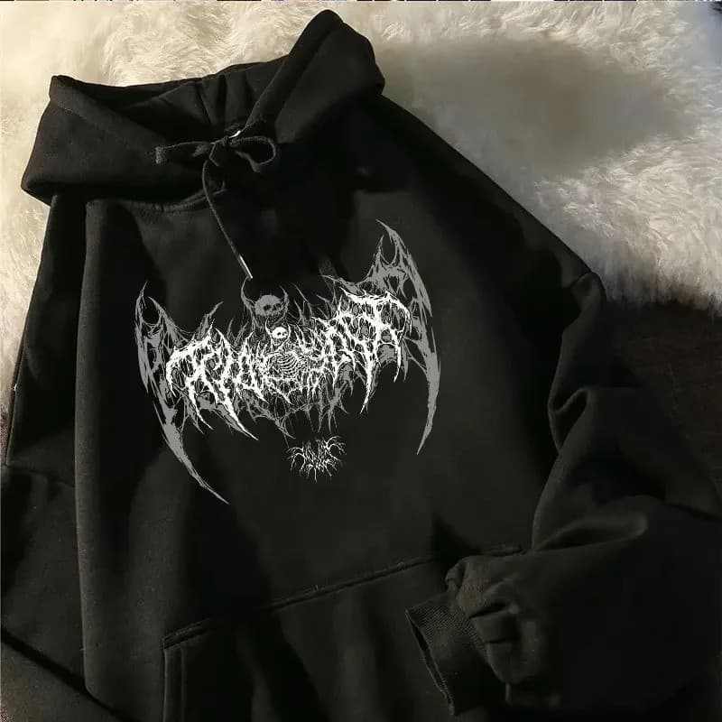 Moletom Caveira Estilo Emo Gótico Blusa de Frio Canguru com Capuz Algodão Flanelado