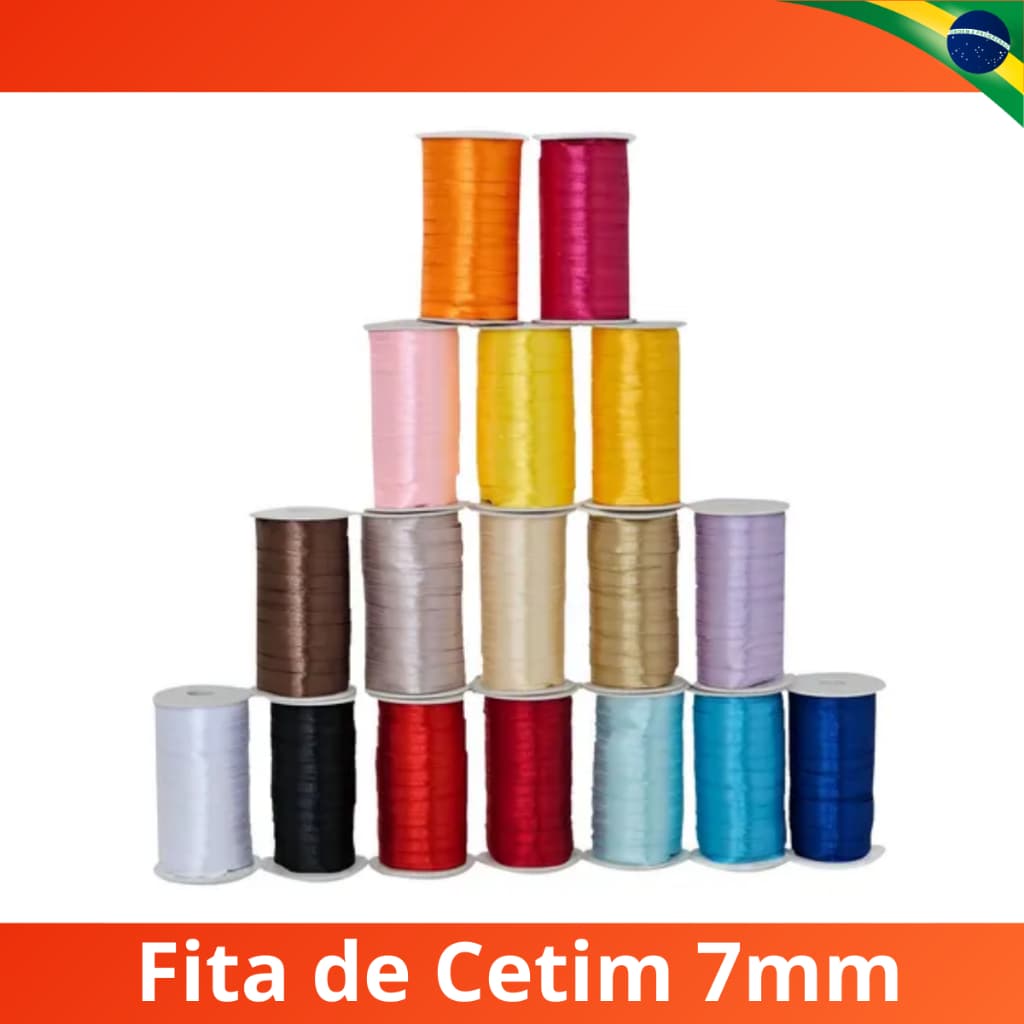 Fita de Cetim Lisa 7mm x 100m N1° Rolo Artesanato Decoração Papelaria Diversas Cores Fantasias Laços