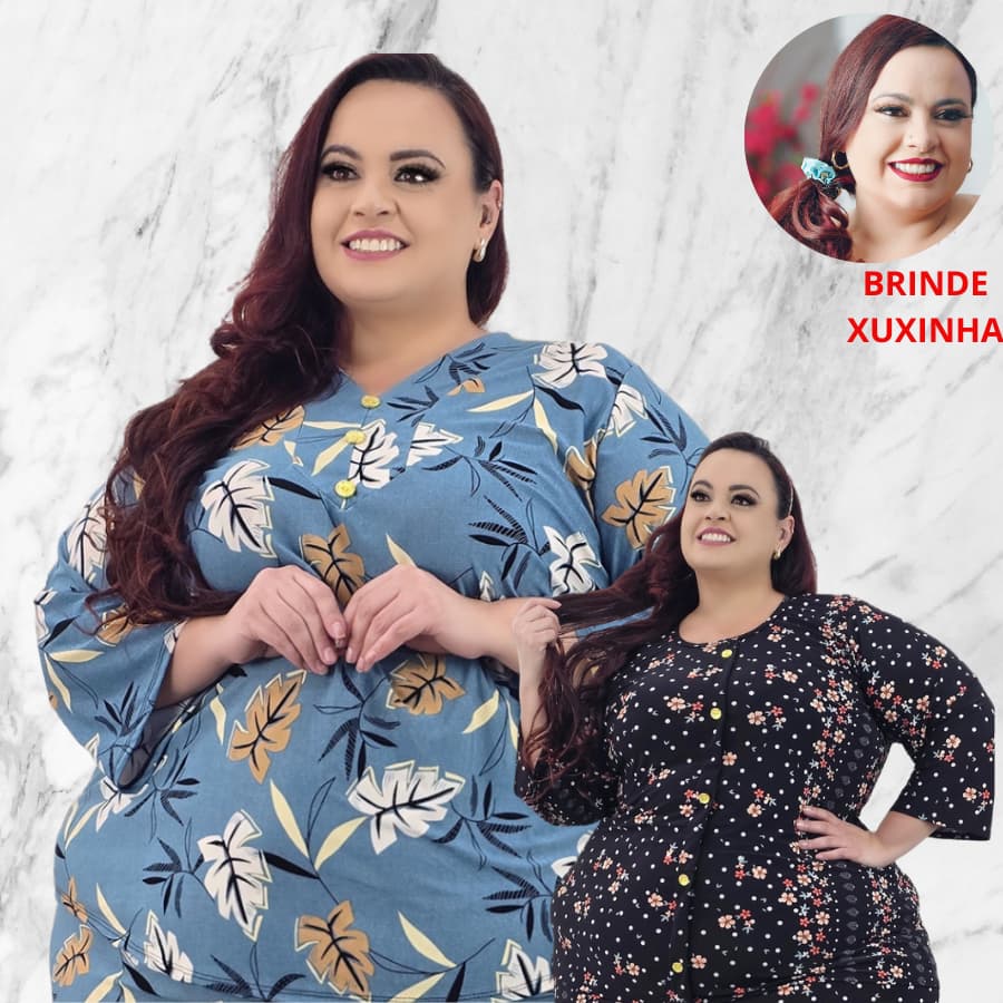 Blusa 3/4 Feminina Meia Estação 2 em 1 Moda Plus Size Outono/Inverno Malha G4 ao G6