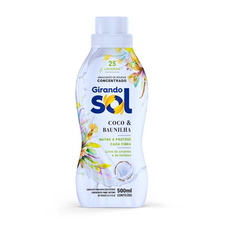 Amaciante Concentrado Coco E Baunilha Girando Sol 500ml / Rende Até 25 Lavagens cada Frasco