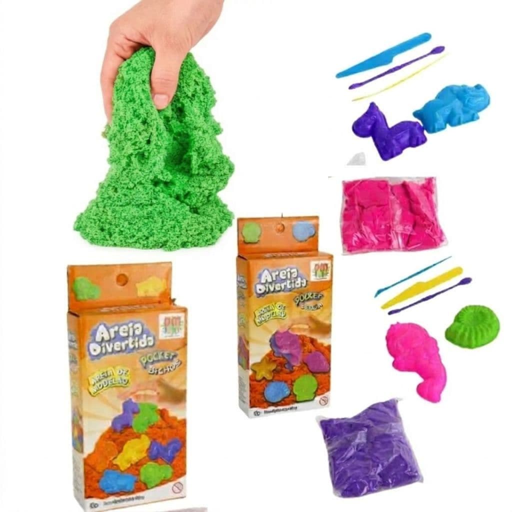 Areia Mágica tipo Massinha com Molde Brinquedo Sensorial Infantil Fundo do Mar Sereia Dino Bichos
