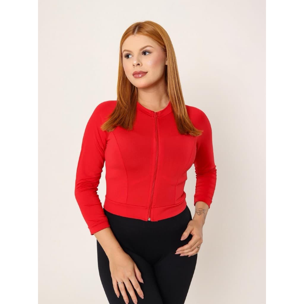 Camisa Proteção 50+ com Zíper Cropped Feminina Casaco Fitness academia corrida lazer esportes geral