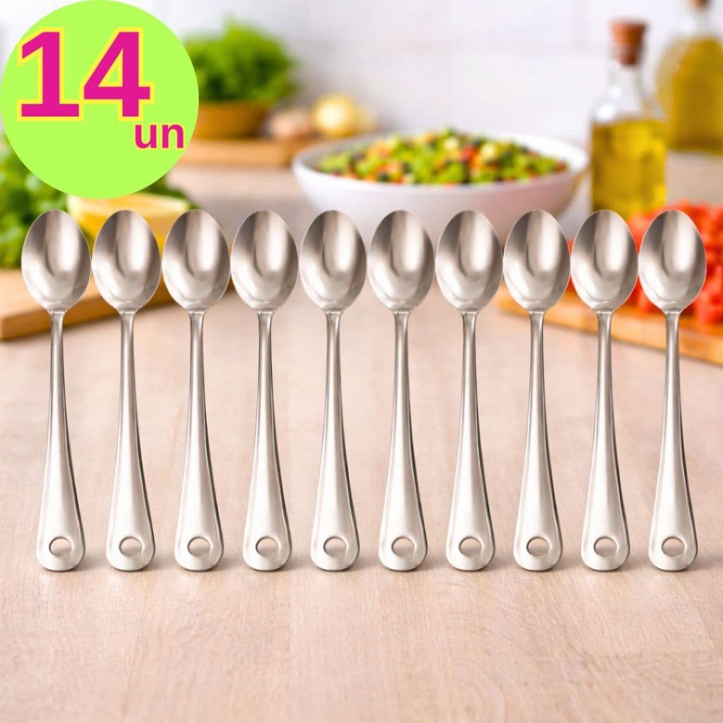 Kit 14 Colher de Arroz Colher para Servir Arroz Cabo Longo 25,5cm Aço Inox Cozinha de Restaurante