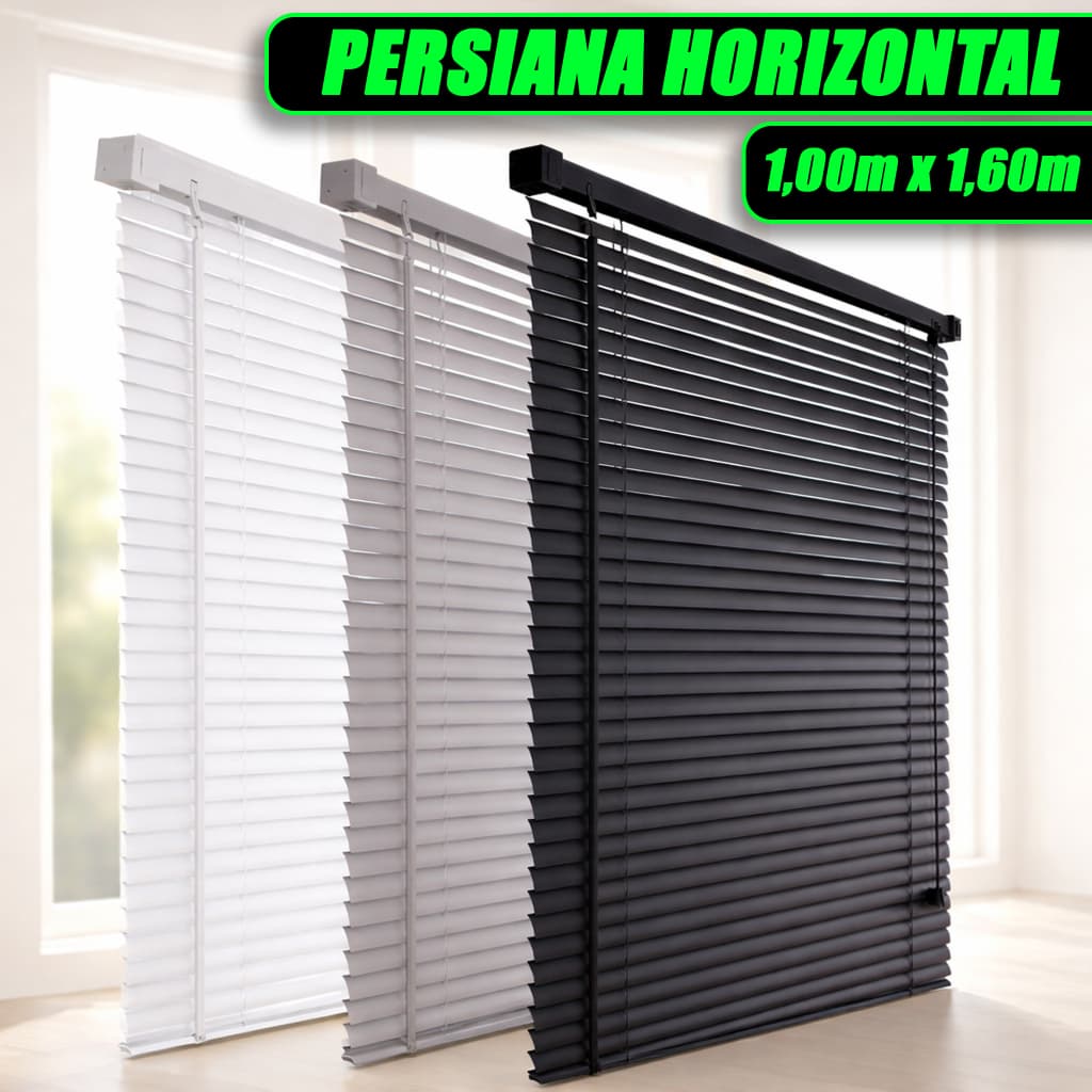 Persiana Horizontal 100x160 PVC 25mm Preta Branca Cinza