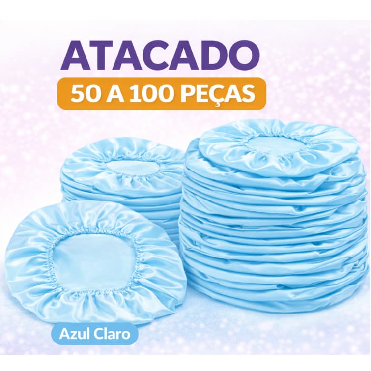 50-100 peças Touca de Cetim simples Azul Claro Atacado | Anti-frizz Ideal para Beleza e Maquiagem