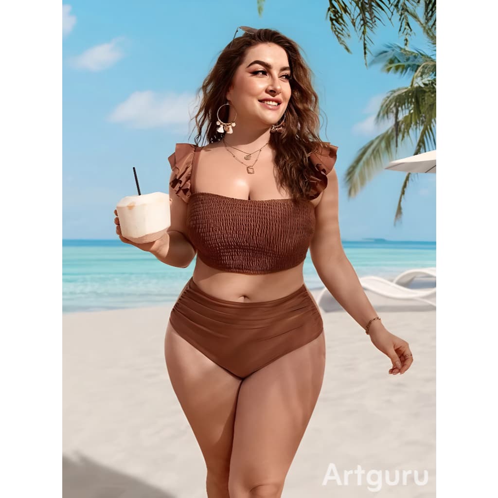 Biquíni Plus Size Canelado Hotpant • Top com Bojo Removível • Super Conforto babado biquini hotpand