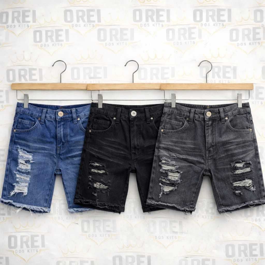 Kit 3 Shorts Infantil Menino Bermuda Jeans Rasgada Envio Hoje