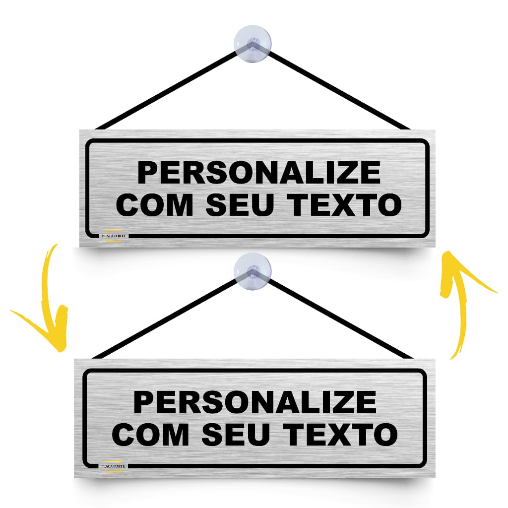 Placa Personalizada C/ Cordinha e Ventosa ou Fita Dupla Face Coloque Seu Texto Porta de Vidro 30x10cm
