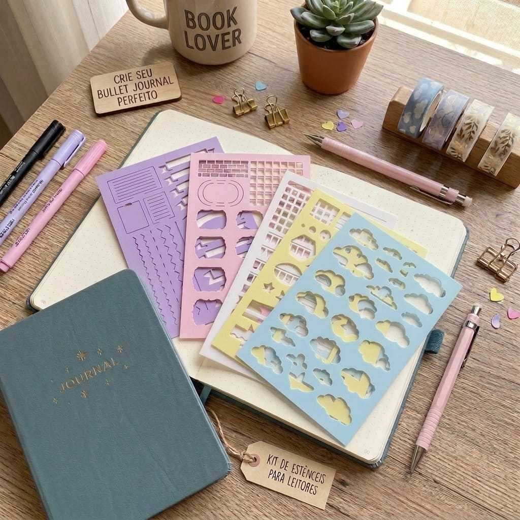 Kit 5 Estênceis Literário para Book Journal | Resenhas, Avaliações e Diário de Leitura | Decoração