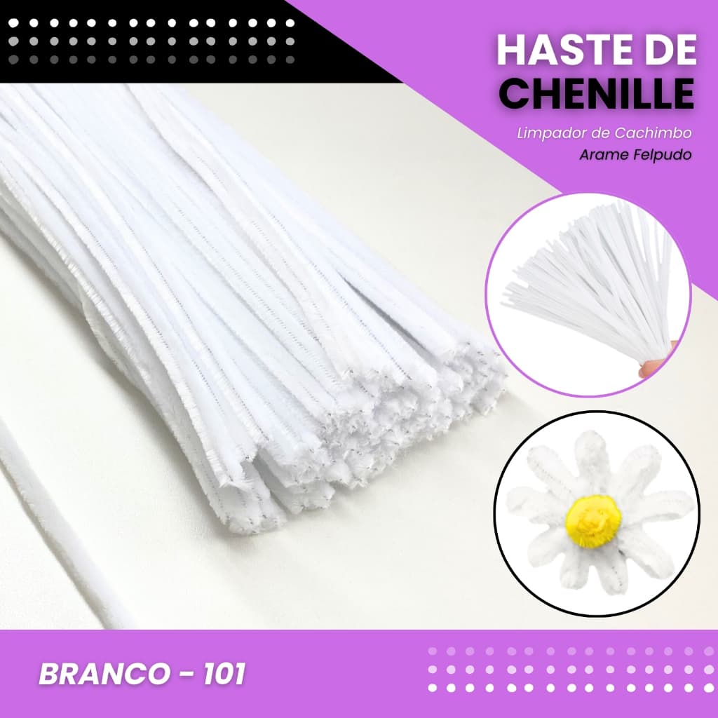 100 Haste de Chenille Limpador de Cachimbo Fios Artesanato 30cm COR:BRANCO-101