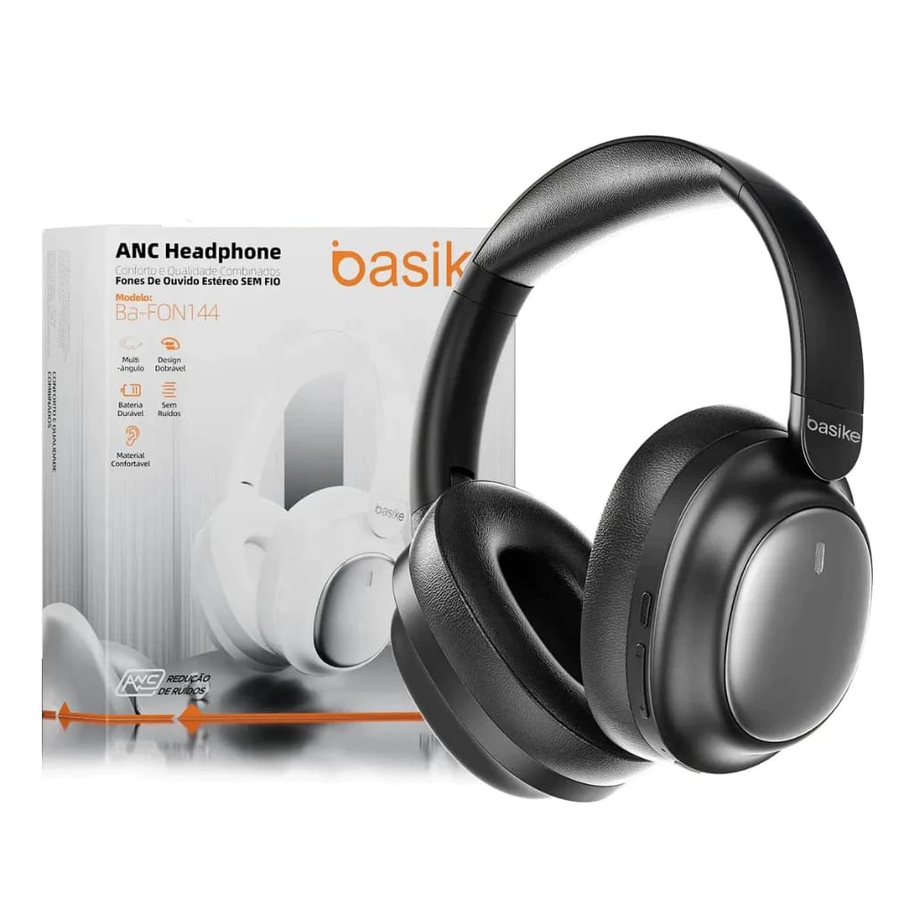 Fone de Ouvido Bluetooth Basike BaFON-144 com ANC | Over-Ear Dobrável