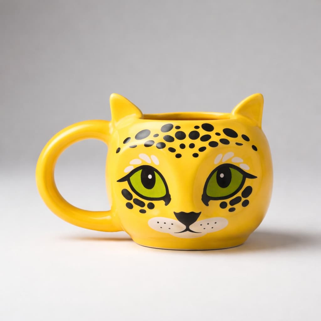 Caneca 3D Onça Pintada Leão Bicho Cerâmica 300ml