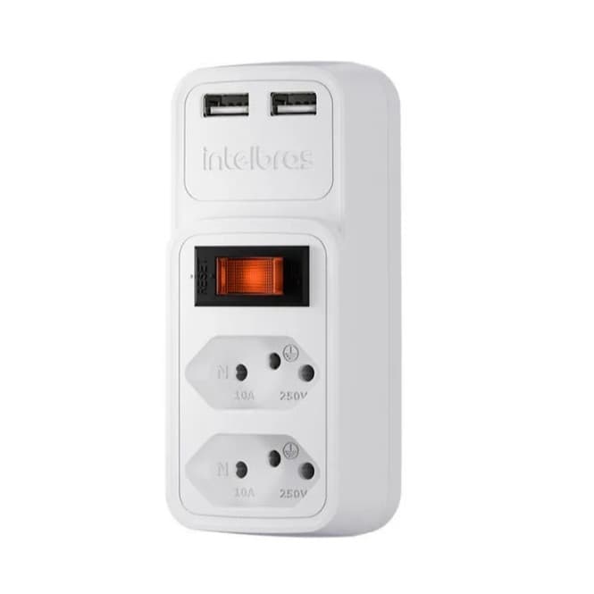 Adaptador Eletrônico EAC 202 Intelbras c/ 2 Tomadas e 2 Saídas USB
