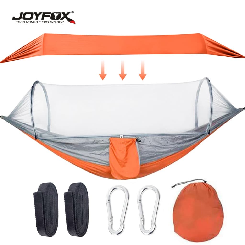 Rede De Dormir Descanso Joyfox Com Toldo Proteção Solar E Mosquiteiro Reforçada 260x140cm Nylon 210t Para Camping Laranj