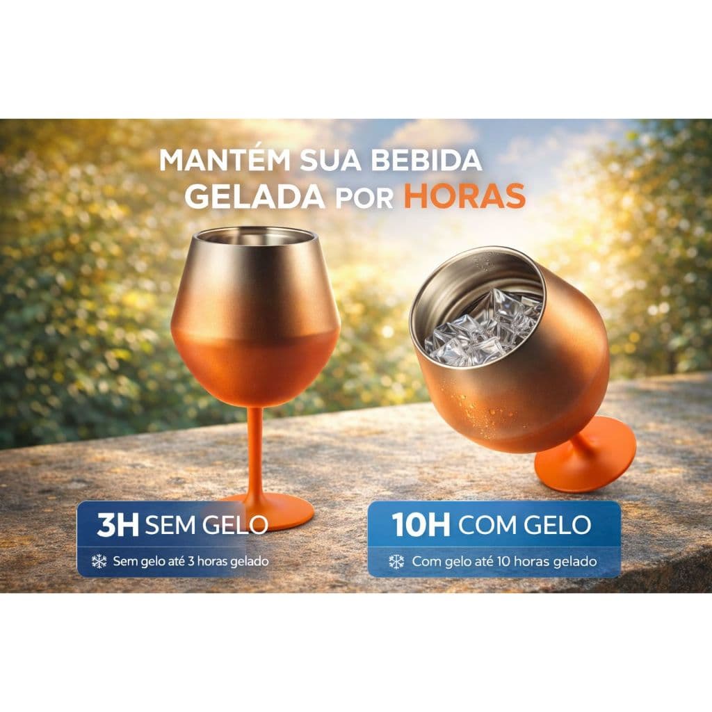 Taça Térmica 2 em 1 Premium Inox 410ml Mantém Bebida Gelada e Vira Copo com base em borracha