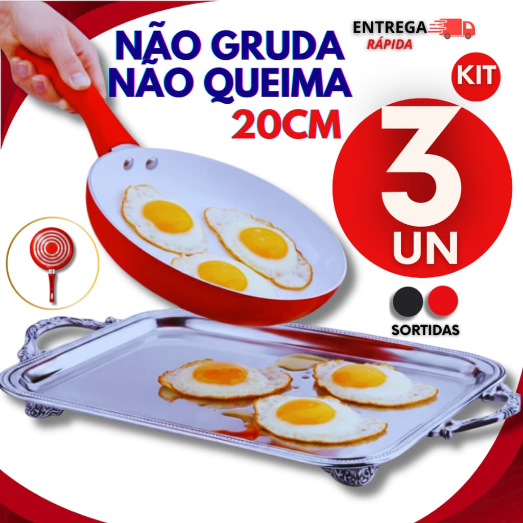 Jogo Frigideira 20cm Antiaderente Cerâmica Cabo Silicone Resistente Cor Sortida