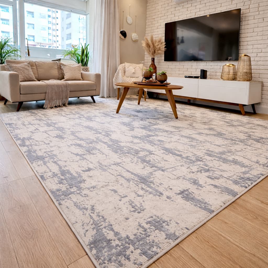 Tapete Mesclado Cor Off White Cinza e Caramelo Sala Quarto
