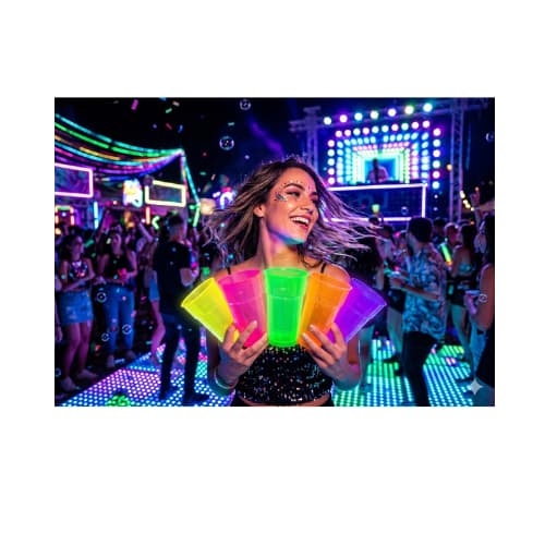 100 Copos Neon Descartável Festa Neon Balada Gold 550 ml Drinks Festas