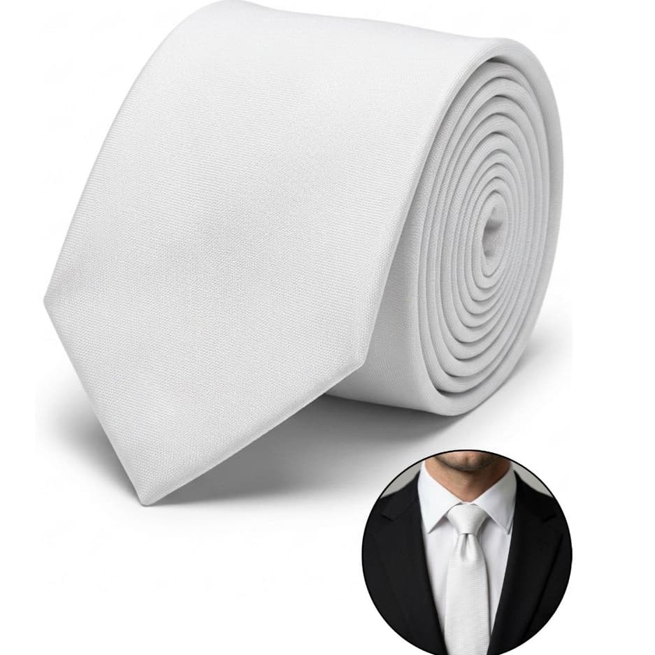 Gravata Masculina Branca Lisa Fosca para Padrinhos de Casamento e Noivo, Eventos