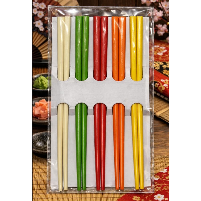 Kit Hashi Reutilizável Pauzinho Japonês Colorido Resistente Ideal para Sushi Comida Japonesa Coreana e Chinesa