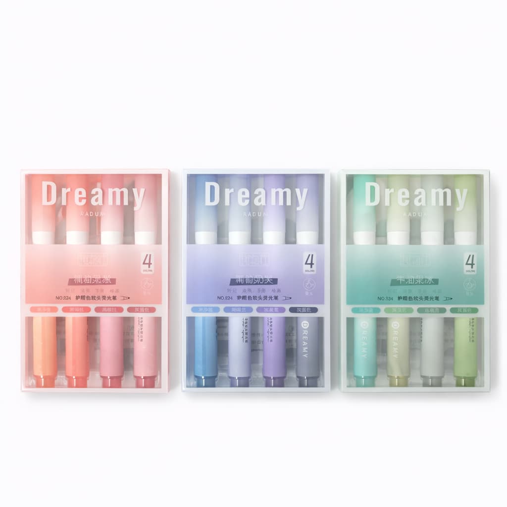 Marca Texto Pastel Kit 4 Cores Dreamy Highlighter Escolar Planner Study