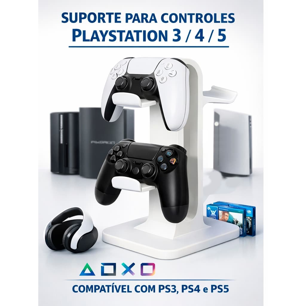 Suporte para Headset e 2 Controles – PS4, PS5 e Xbox