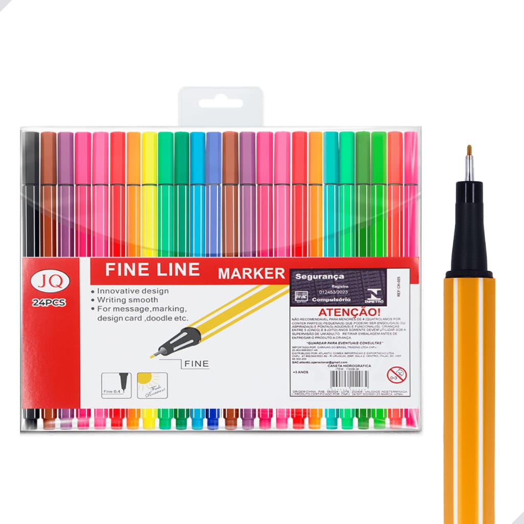 24 Canetas Fine Line Ponta Fina 0.4 Hidrográfica Bolígrafo Para Pontilismo e Lettering Escolar