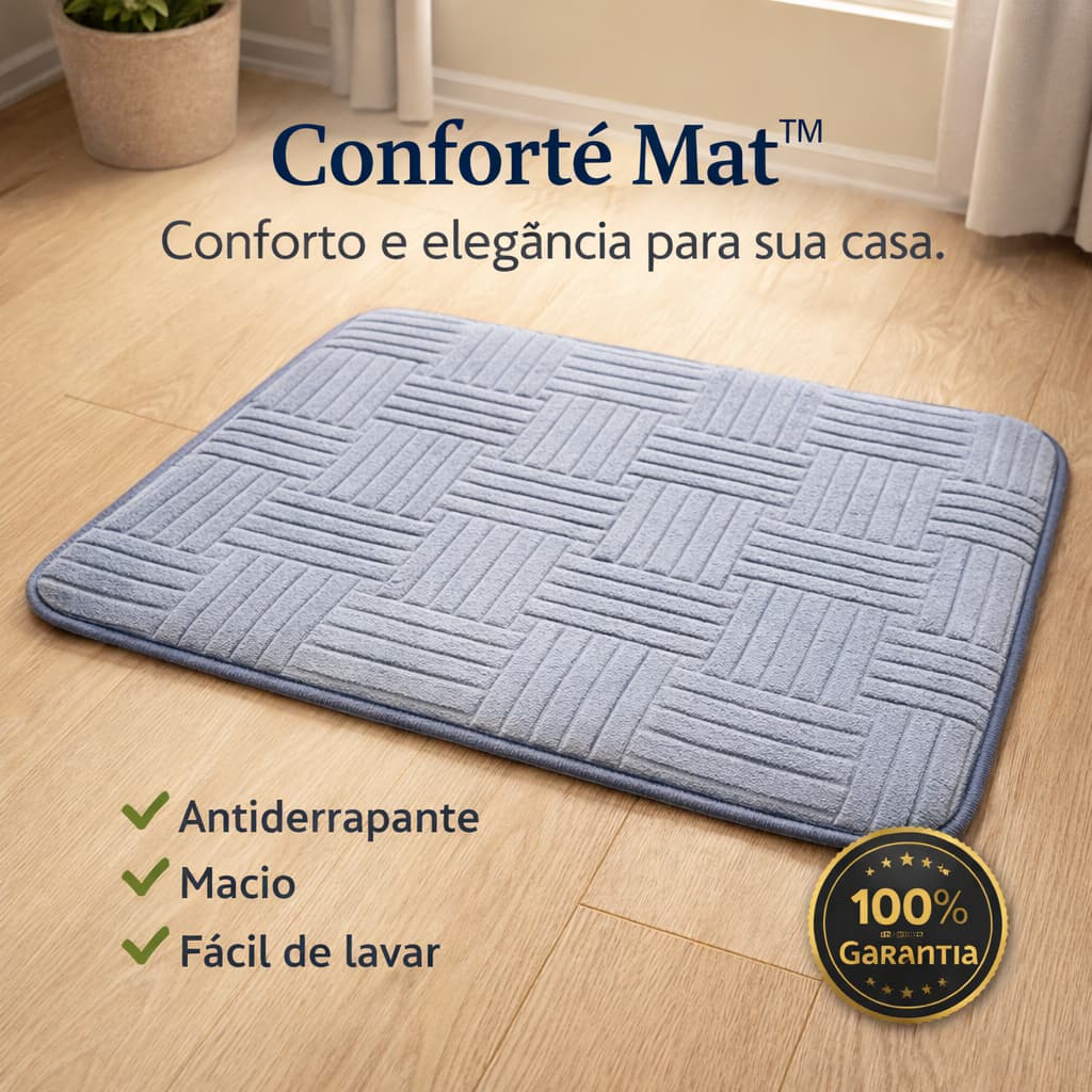 Tapete Banheiro Antiderrapante 40x60 Conforté Mat™ Macio Relevo Geométrico Cozinha Quarto Lavável