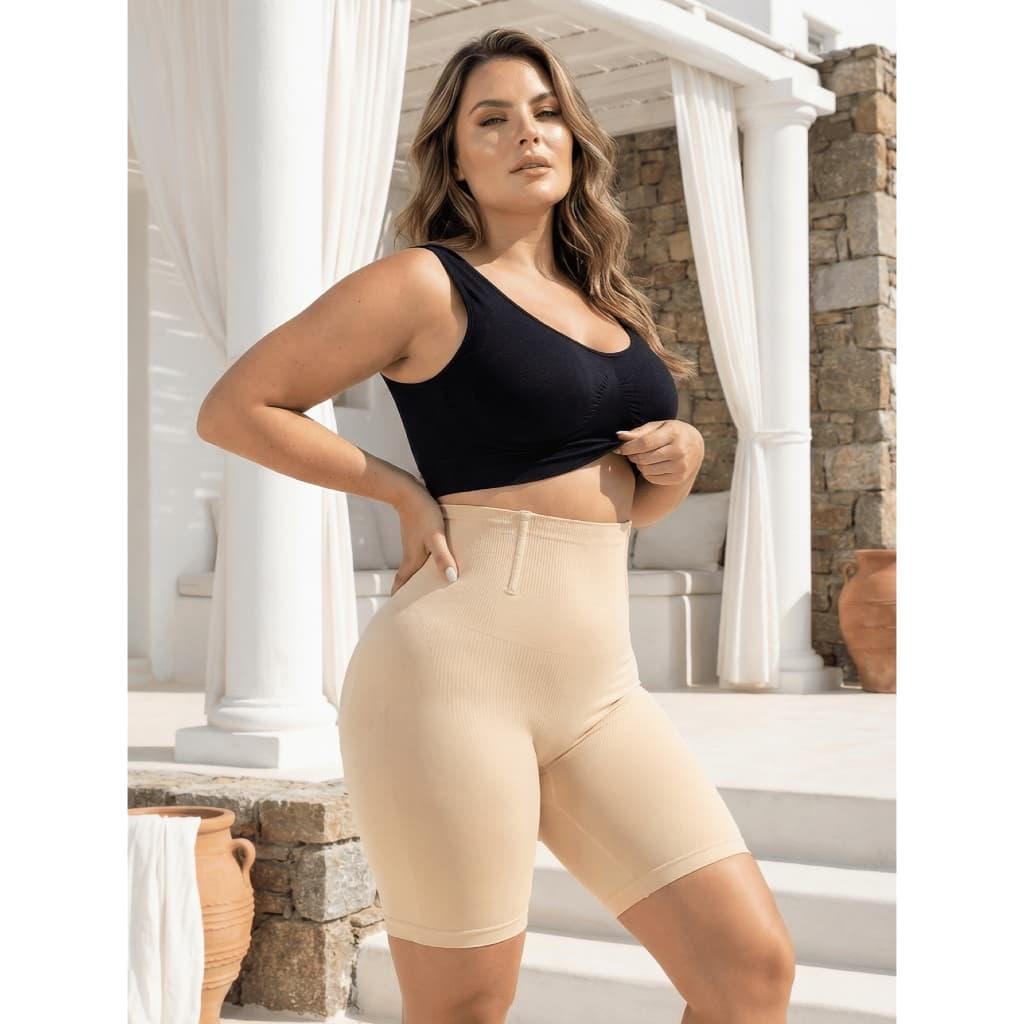 Cinta Modeladora Shorts Empina Bumbum Compressão Premium Cintura Alta 4 Barbatanas Pós Cirúrgico
