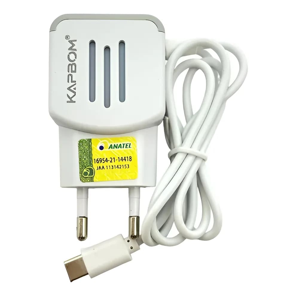 Carregador de Parede Turbo Kapbom KA-395 Tipo C Micro 2 Entradas USB 10Ah