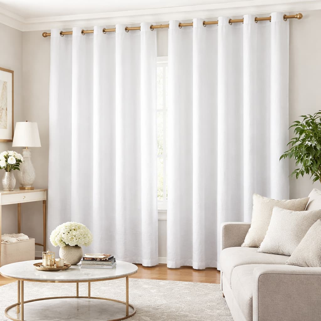 Cortina Clássica Em Cetim Amassadinho - Quarto Ou Sala - Para Varão - 3,00 x 2,50 - Branca
