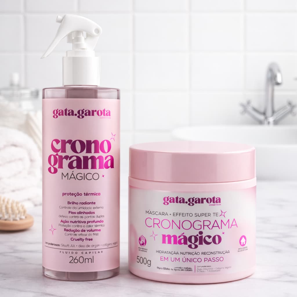Kit Cronograma Capilar Máscara Desmaia Cabelo Ultra Hidratação + Protetor Térmico Gata Garota