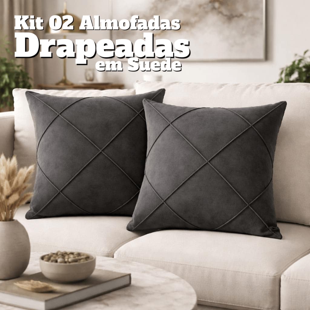 Kit 2 Almofadas Decorativas Suede 45x45 Drapeadas Luxo Sala Sofá Macias com Zíper