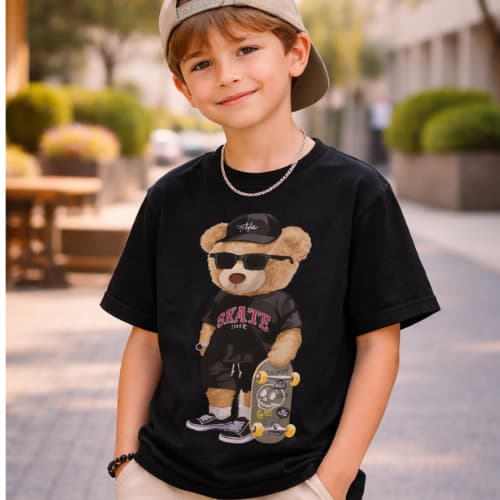 Camiseta Urso Skate Unissex Tendência Algodão| Infantil, Adulto e Plus Size