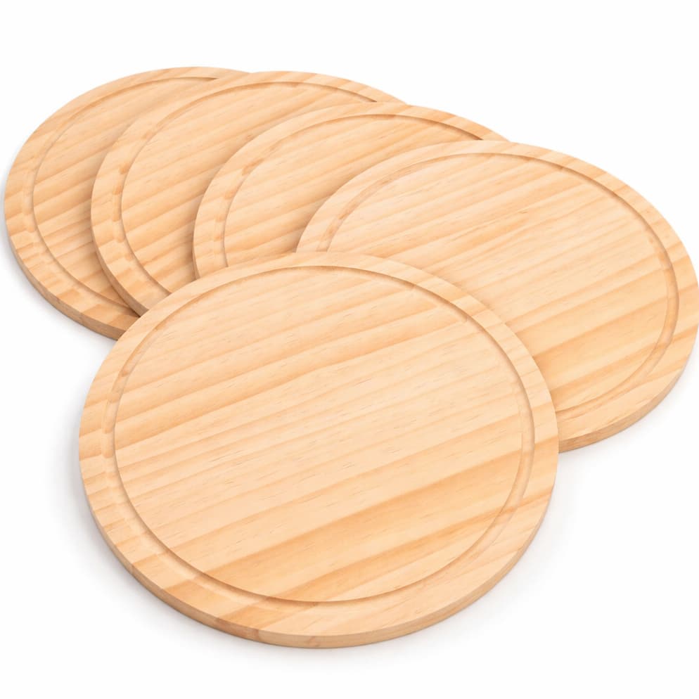 KIT 8 TÁBUA DE PIZZA REDONDA GRANDE 35 e 40CM, 4 DE CADA DE MADEIRA PARA FRIOS