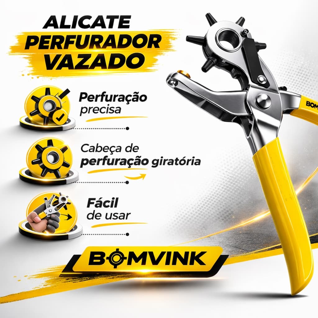 Alicate Perfurador Vazador Couro Profissional 6 Furos Rotativo Ajustável Cinto Bolsa AltaResistência