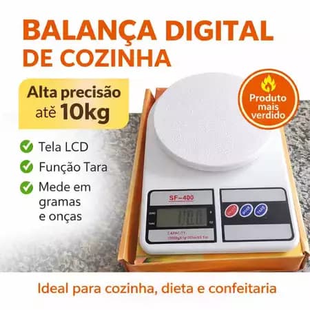 Balança digital de cozinha alta precisão até 10kg / display LCD / ideal para receitas