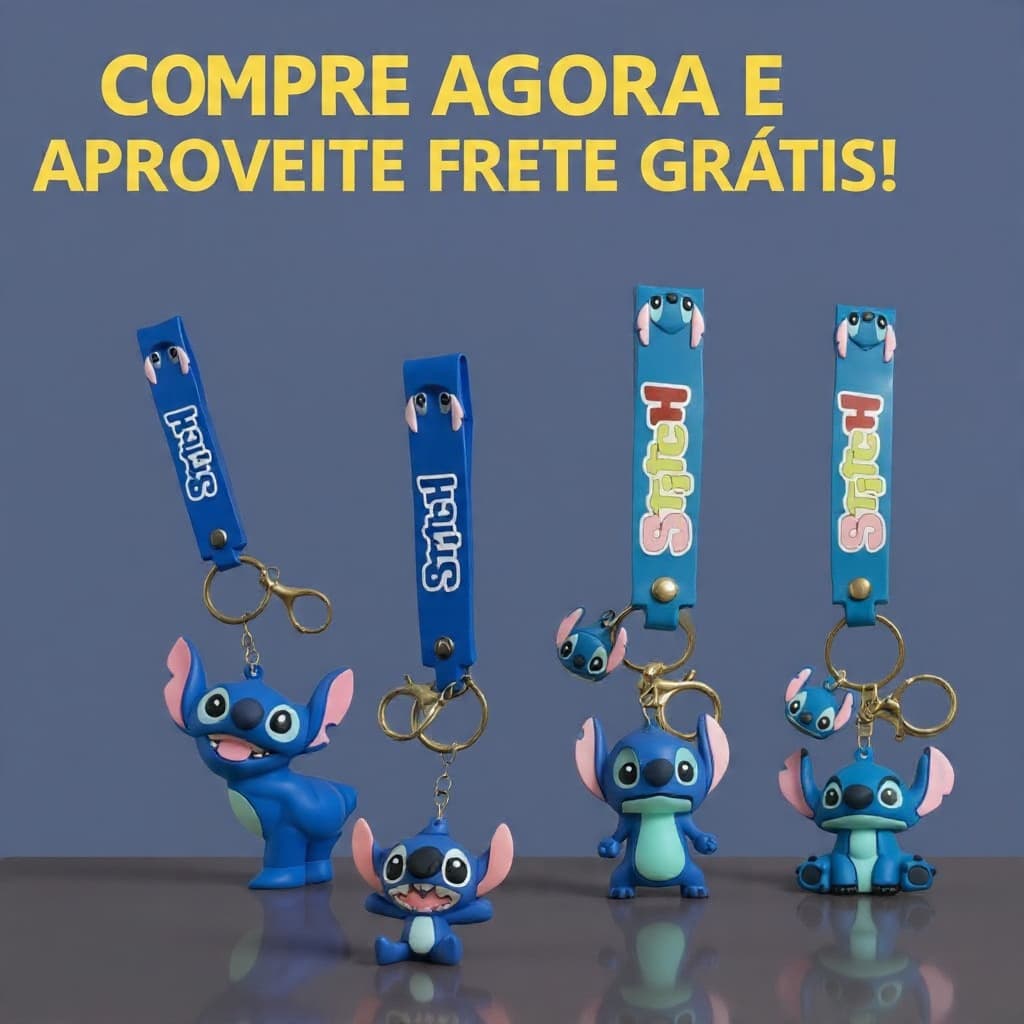 Chaveiro Pingente Animação Premium Emborrachado Kids Stitch Azul Variados