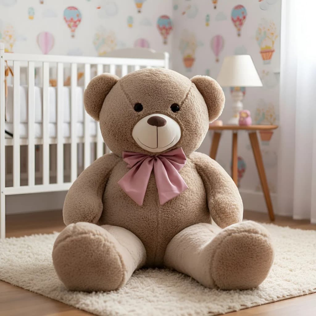 Urso Pelúcia Teddy Bear Cáqui 90cm Com Laço Presente Macio Decorativo Infantil Antialérgico Grande
