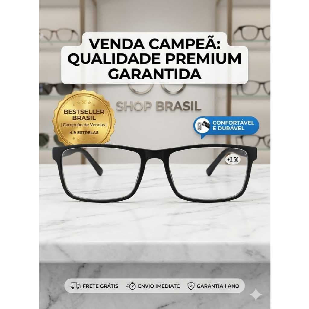 ​Óculos De Leitura Masculino Feminino Acetato Premium C/ Mola Grau +0.50 a +5.00 Ultra Resistente HD